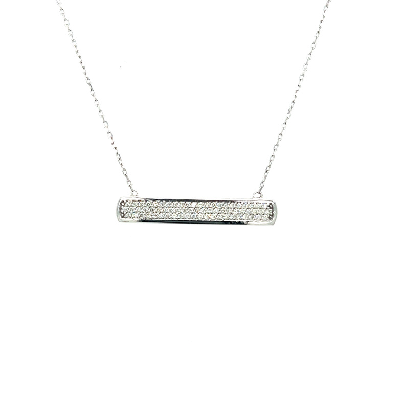 White 14 Karat Bar Necklace with 67=0.40tw Round Brilliant G VS Diamonds