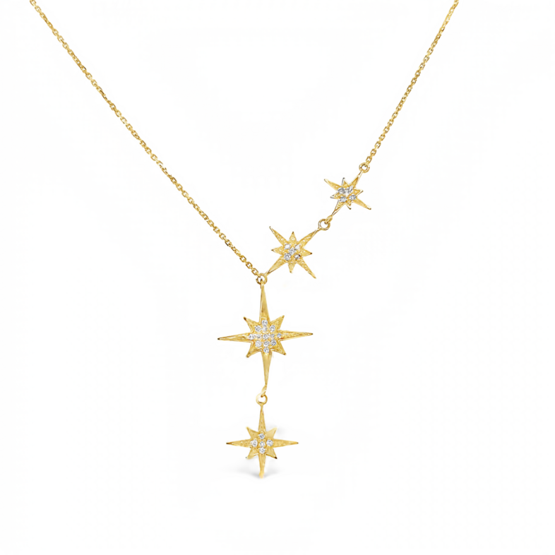 Yellow 14 Kara Star Necklace with 28=0.09tw Round Brilliant G I Diamonds