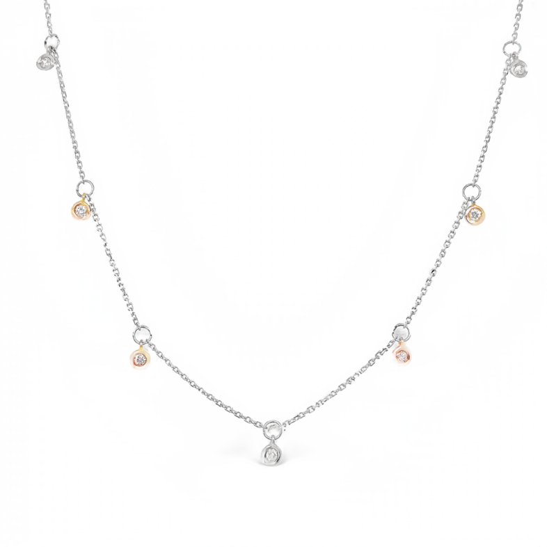 White 14 Karat Station Necklace with 7=0.18tw Round Brilliant G I Diamonds