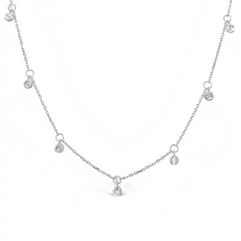 White 14 Karat Station Necklace with 7=0.18tw Round Brilliant G I Diamonds
