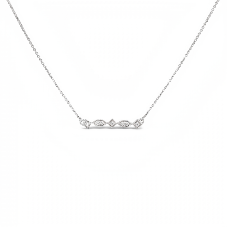 White 14 Karat Bar Necklace with 7=0.09tw Round Brilliant G VS Diamonds