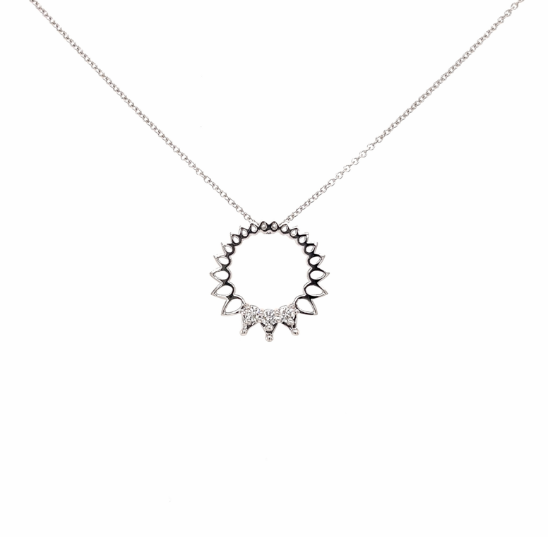 White 14 Karat Circle Necklace 3=0.15tw Round Brilliant G VS Diamonds