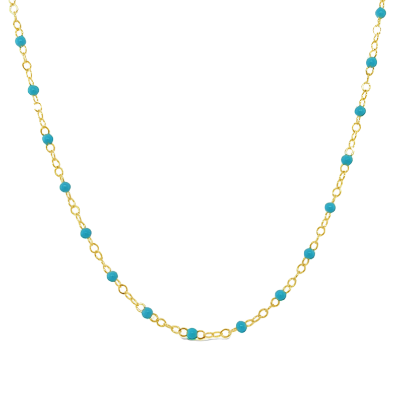 14 Karat yellow gold necklace with turquoise enamel beads