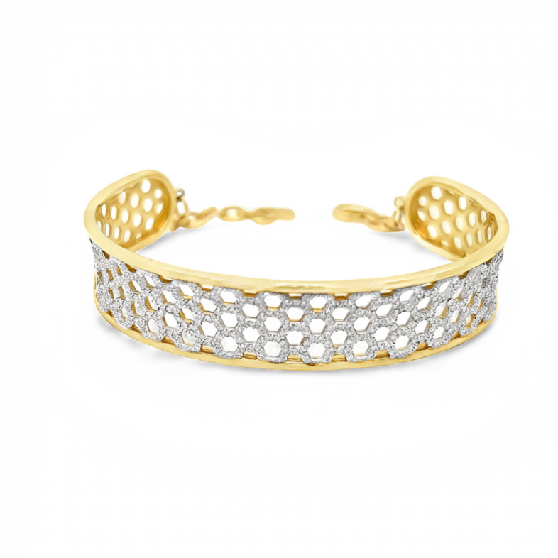 Yellow 14 Karat Cuff Bracelet With 296=1.50Tw Round Brilliant G Vs Diamonds