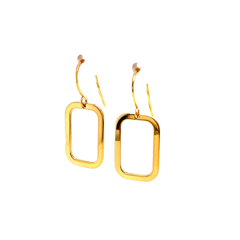 14 Karat yellow gold rounded rectangle fish hook earrings.