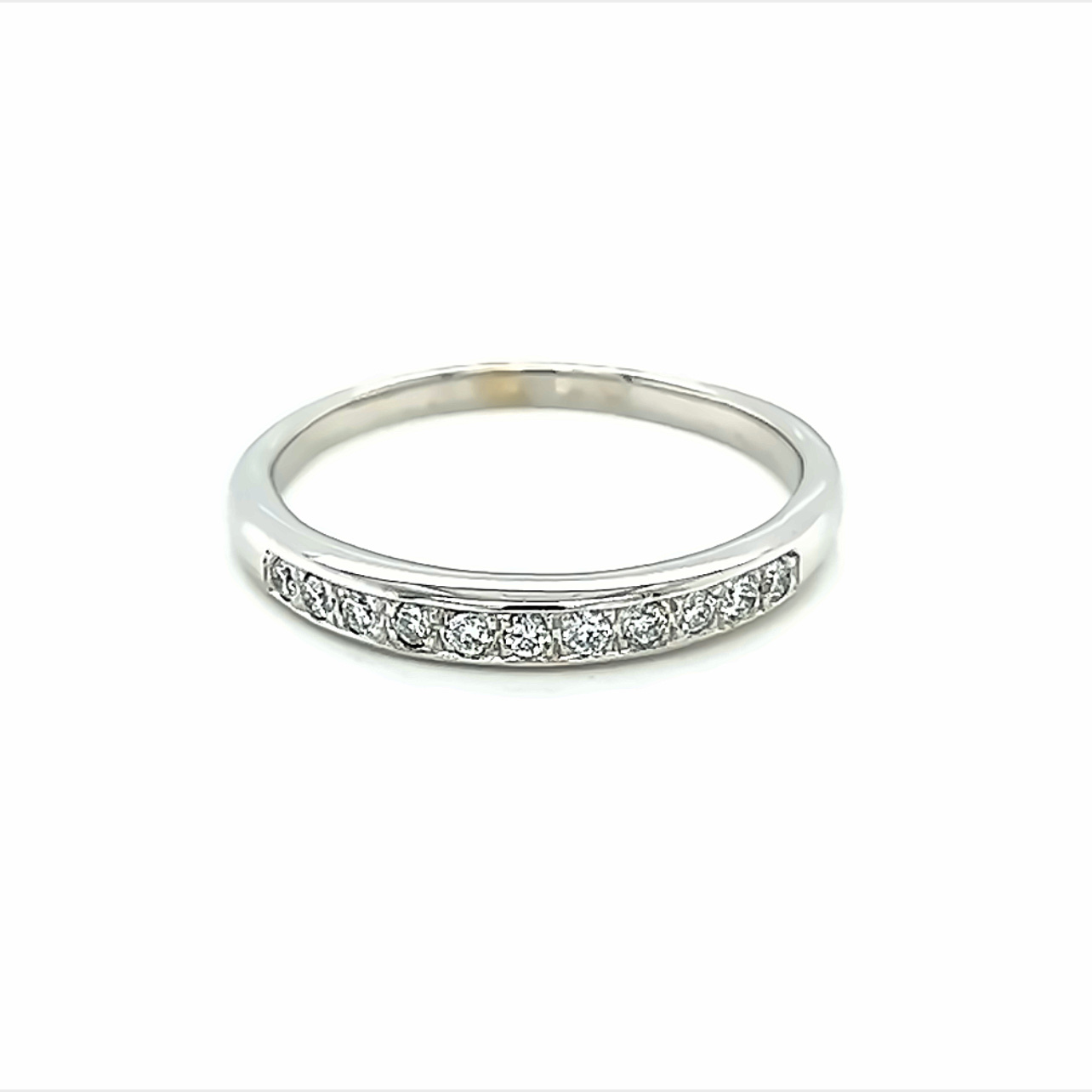 14 karat white gold wedding band with 11=0.25tw Round Brilliant G VS Diamonds