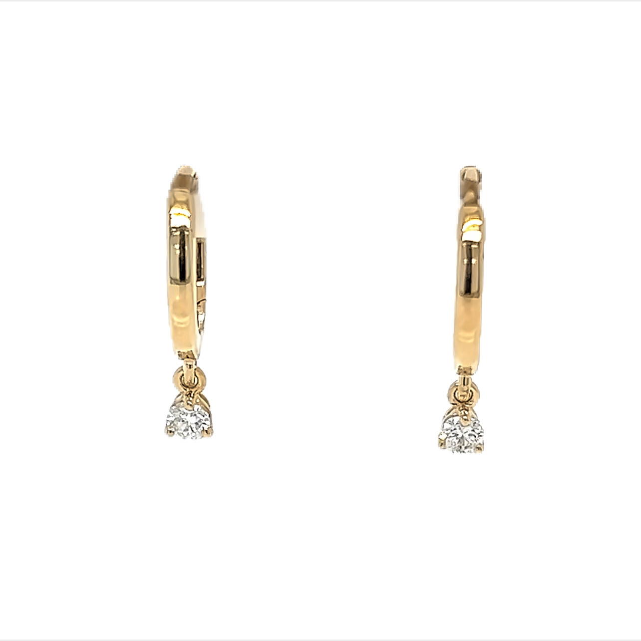14 Karat yellow gold dangle earrings with 2=0.15 total weight round brilliant G VS Diamonds
