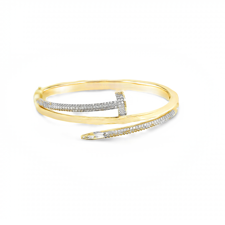 Yellow 18 Karat Hindged Bangle Bracelet with 269=3.00tw Round Brilliant G SI Diamonds