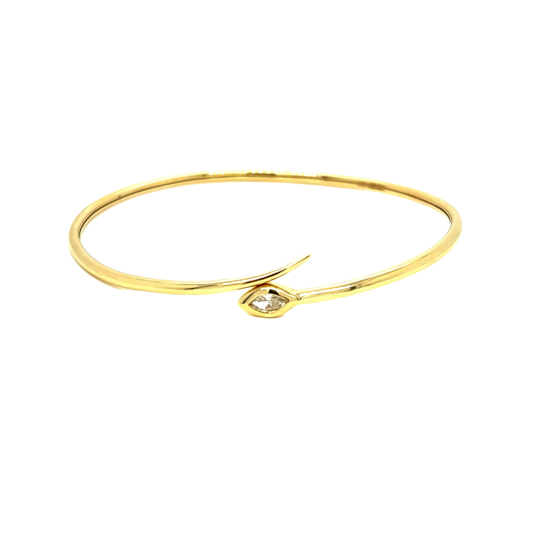 Yellow 14 Karat Bangle Bracelet with One 0.23ct Marquise G SI2 Diamond