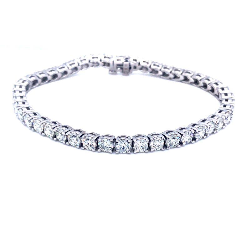 14 Karat white gold tennis bracelet with 45=8.58 total weight round brilliant G SI Diamonds