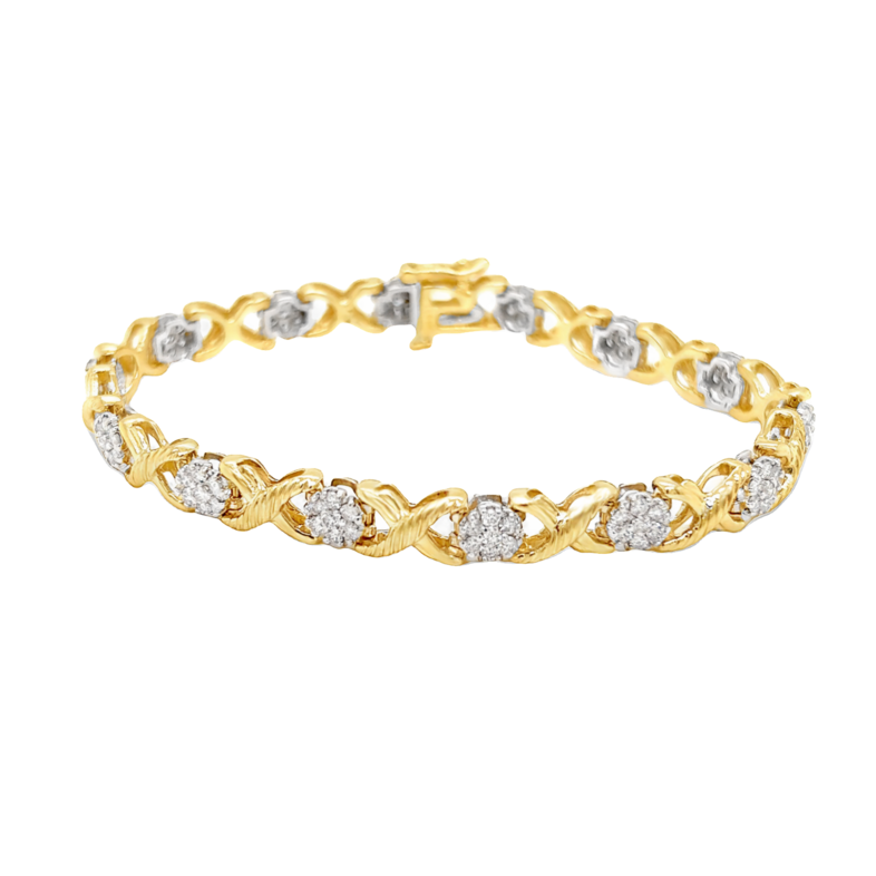 Yellow 14 Karat Link Bracelet Length with 98=2.00tw Round Brilliant G SI Diamonds