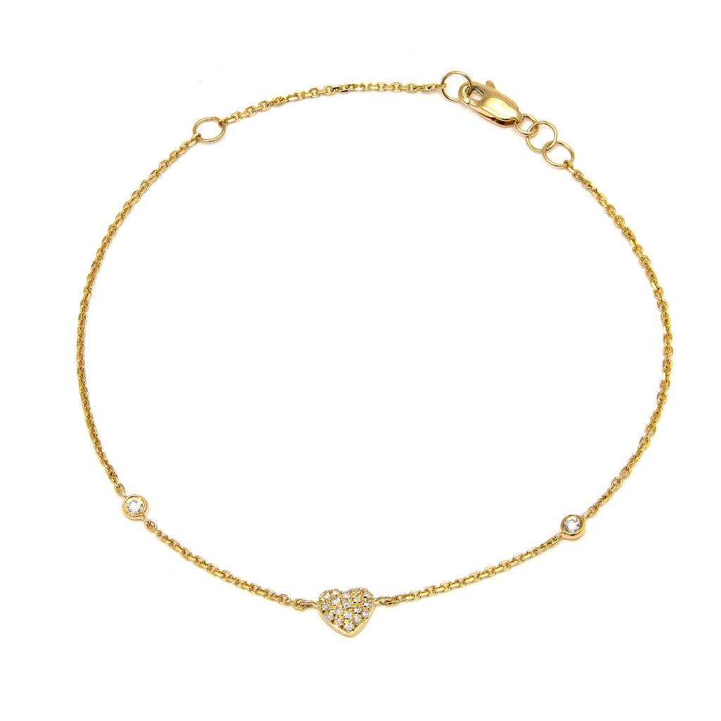 Yellow 14 Karat Heart Bracelet with 20=0.08tw Round Brilliant G I Diamonds