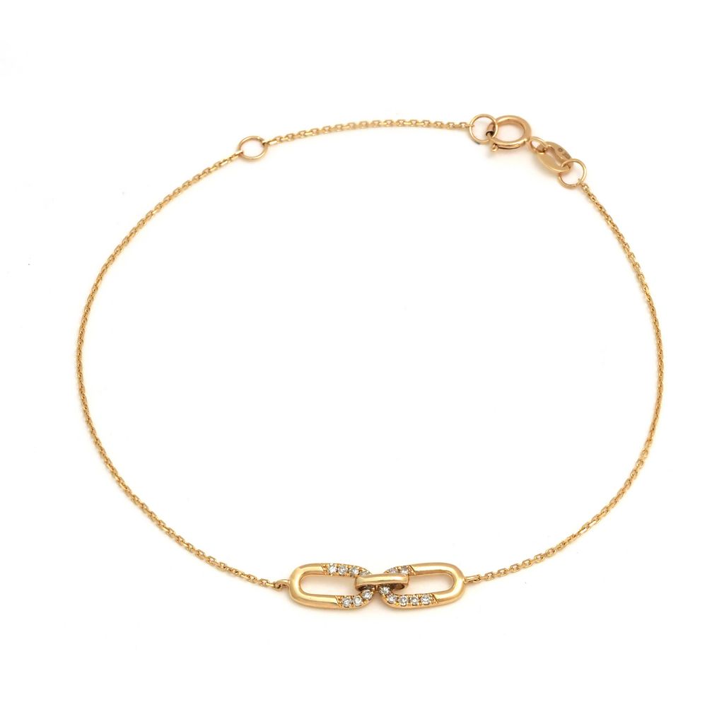 Yellow 14 Karat Link Bracelet with14=0.09tw Round Brilliant G I Diamonds