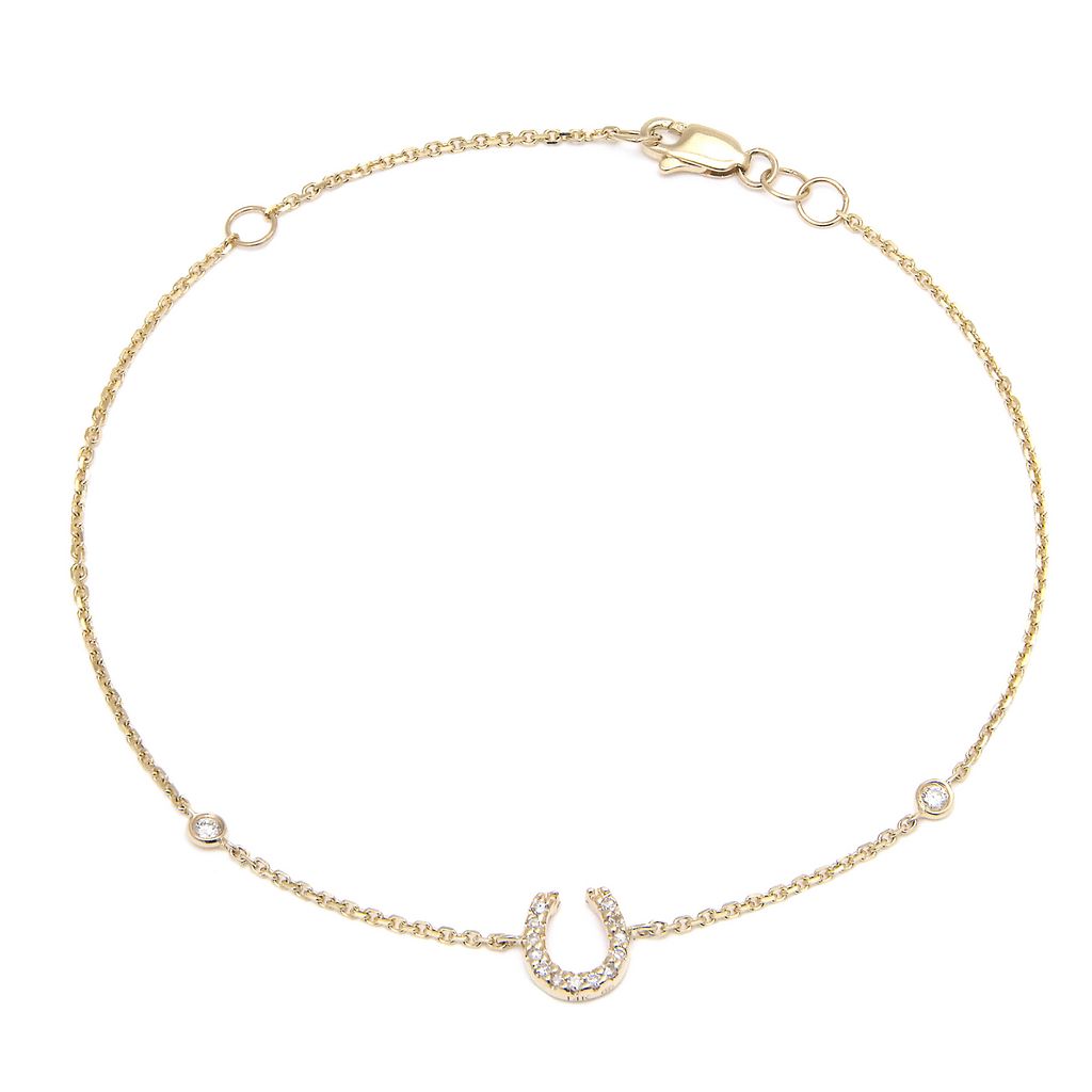 Yellow 14 Karat Horseshoe Bracelet with 15=0.08tw Round Brilliant G I Diamonds