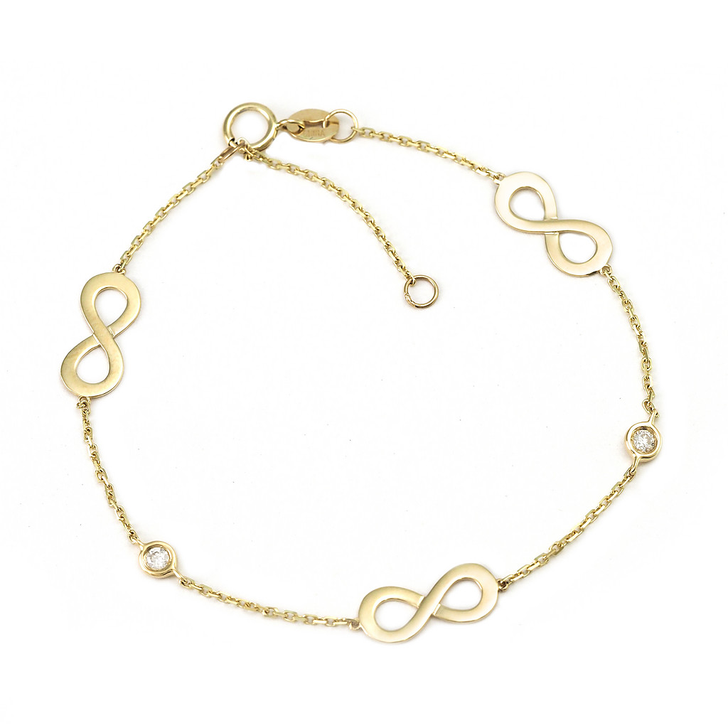 Yellow 14 Karat Infinity Bracelet with 2=0.07tw Round Brilliant G I Diamonds