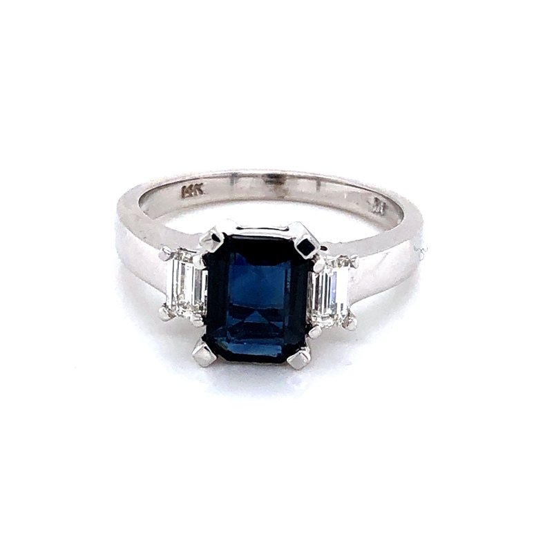 White 14 Karat Fashion Ring With One 1.75Ct Emerald Sapphire And 2=0.40Tw Emerald G VS Diamonds  dwt: 2.8