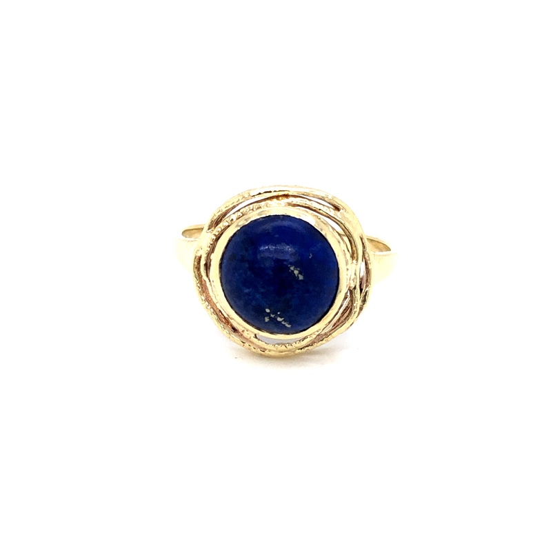 Lady s Yellow 14 Karat Fashion Ring With One 10.00MM Cabochon Lapis