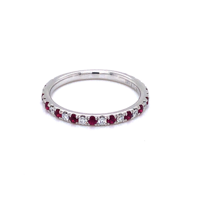 14 Karat White Gold Band With 13=0.21TW Round Brilliant G VS Diamonds And 14=0.32TW Round Rubies