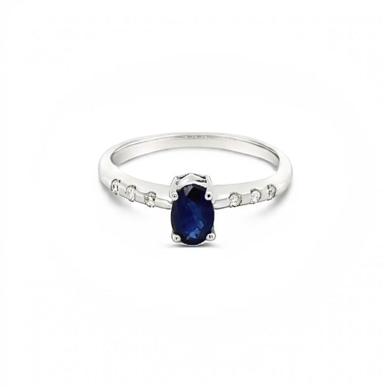 White 14 Karat Fashion Ring With 6=0.09Tw Round Brilliant G Vs Diamonds And One 0.60Ct Oval Sapphire