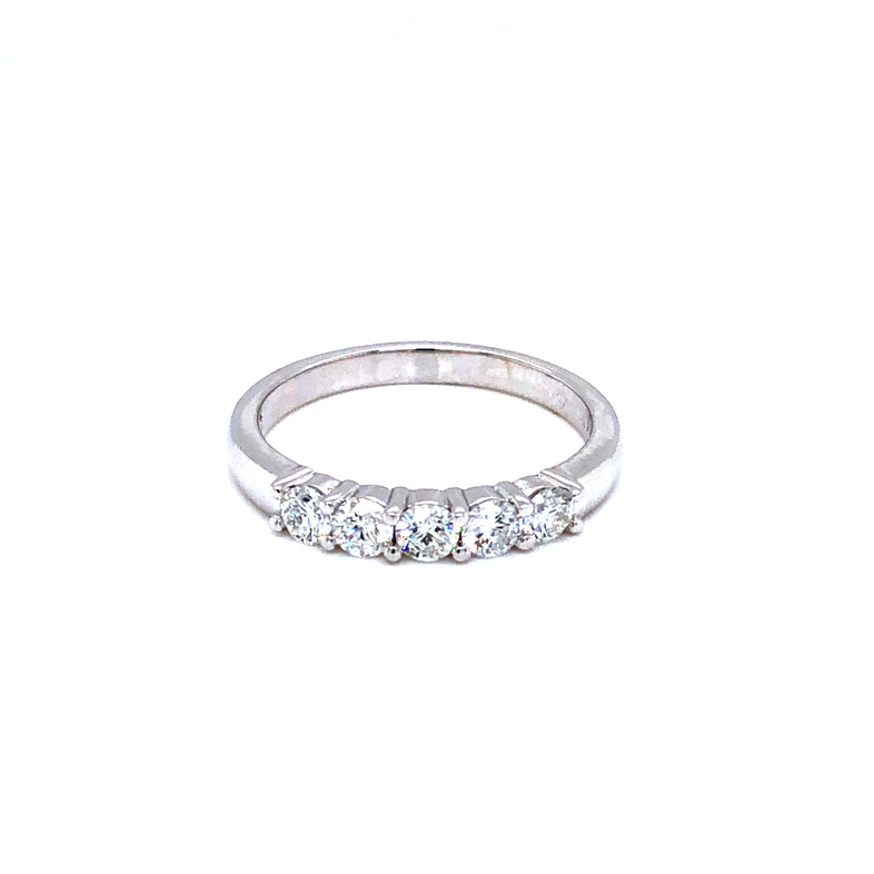 14 Karat white gold wedding band with 5=0.51TW Round Brilliant G SI Diamonds