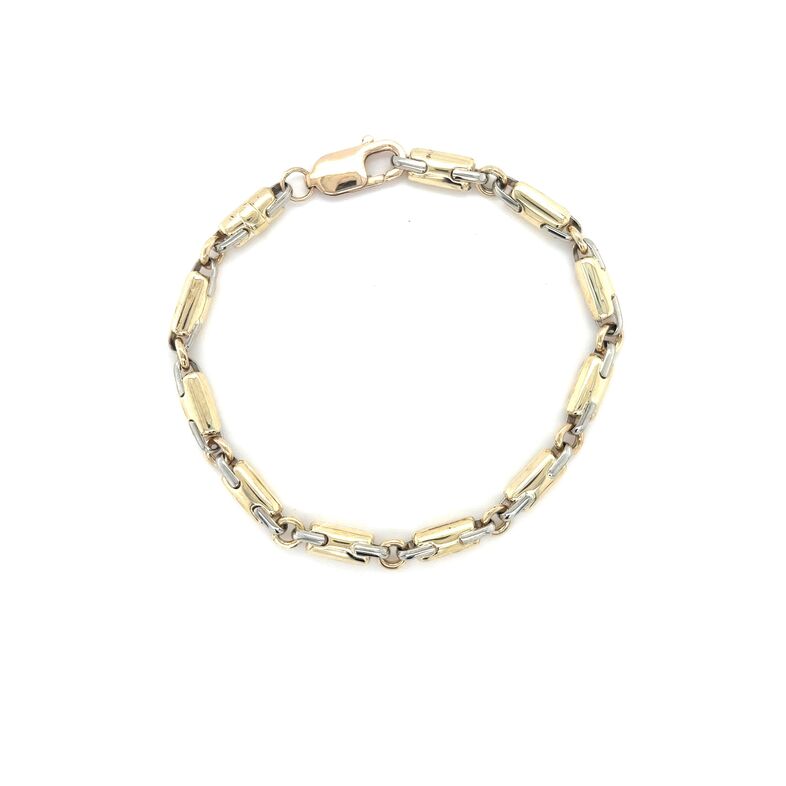 14 Karat two tone fancy link bracelet. Length 8