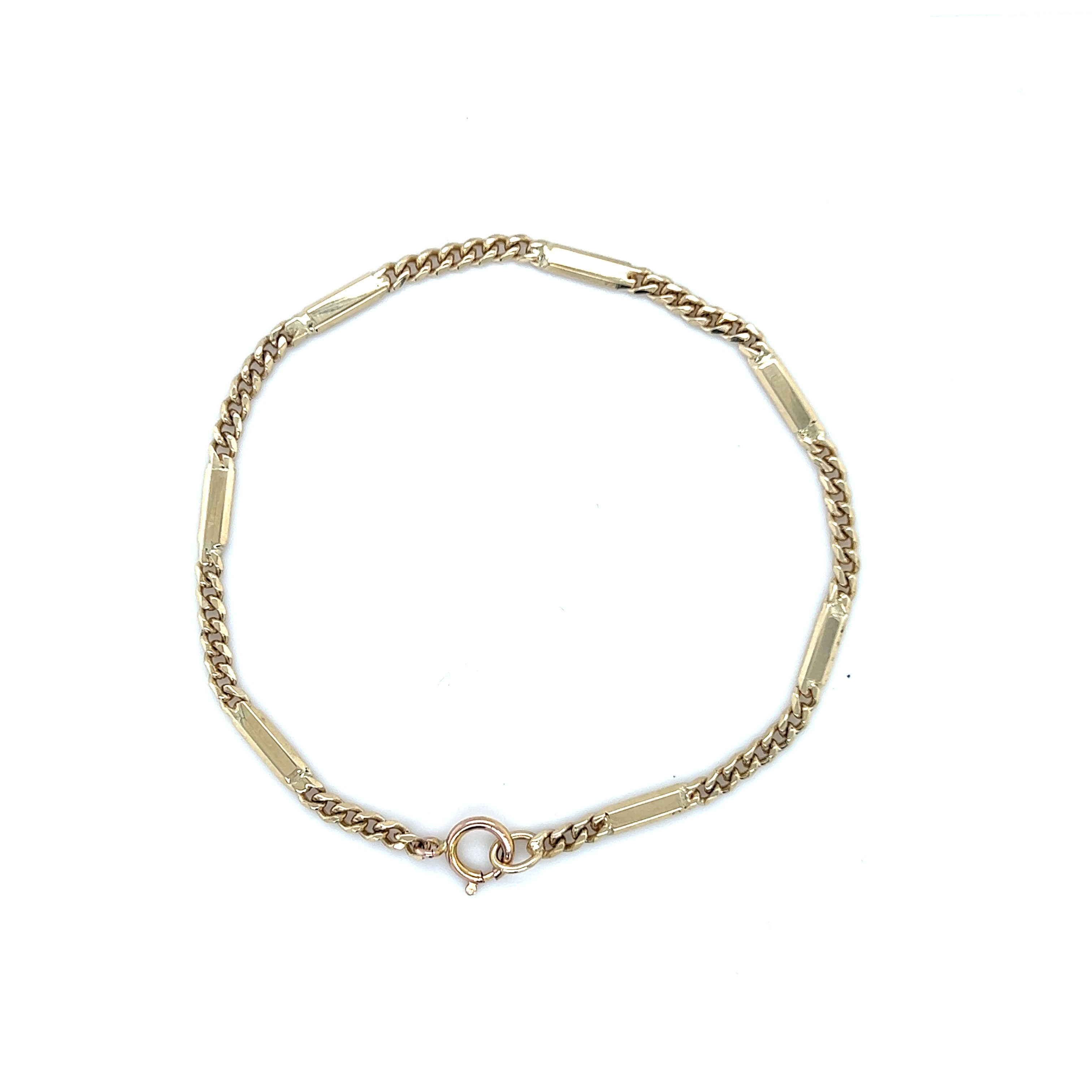 Yellow 14 Karat Fancy curb chain bracelet Length 7