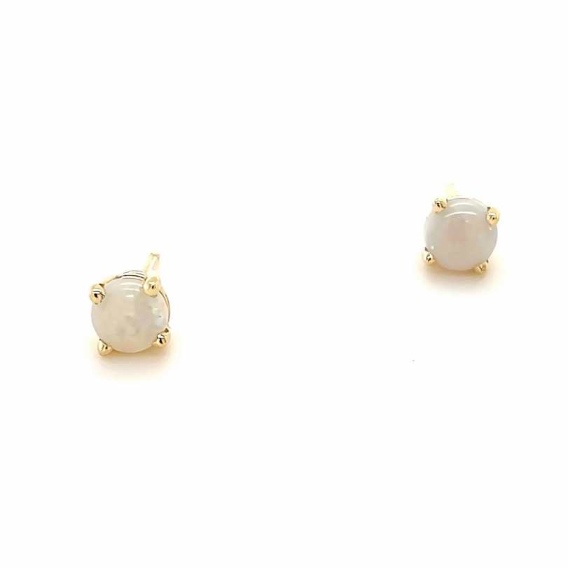 Yellow 14 Karat Stud Earrings With 2=5.00Mm Round Opals