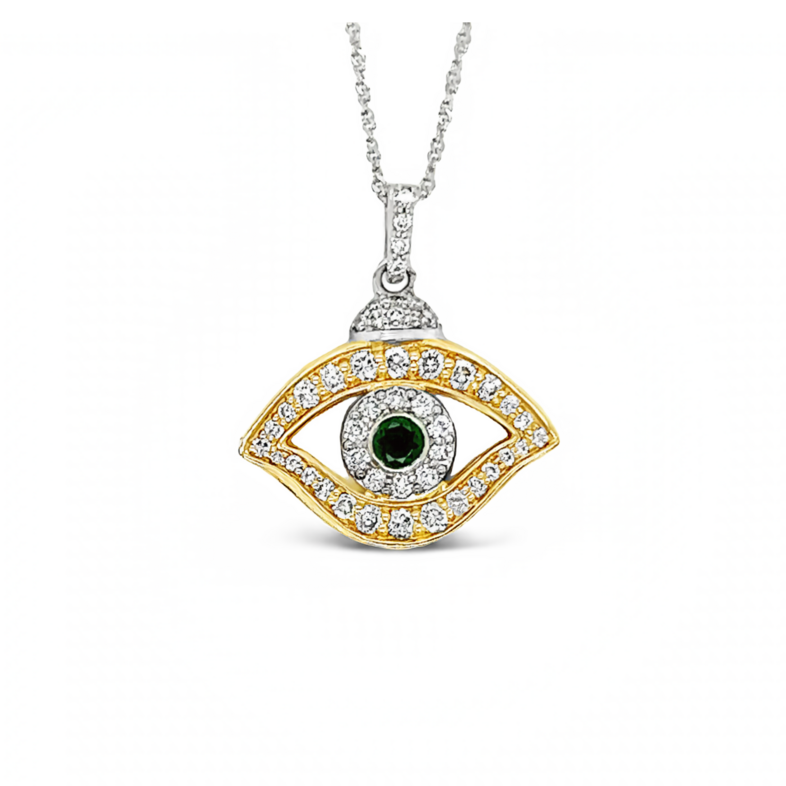 Yellow 14 Karat Statement Pendant With 48=0.53Tw Round Brilliant G SI Diamonds And One 0.14Ct Round Tsavorite Garnet
