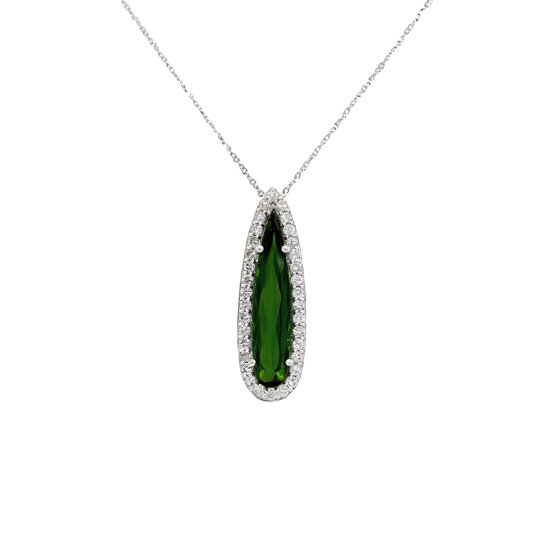 White 14 Karat Pendantwith Oone 2.58ct Pear Tourmaline &  34=0.59tw Single Cut G I Diamonds