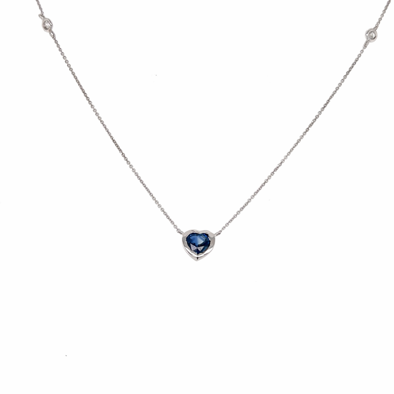 White 14 Karat Fancy Solitaire Pendant with One 0.60ct Heart Sapphire and   2=0.04tw Round Brilliant G VS Diamonds