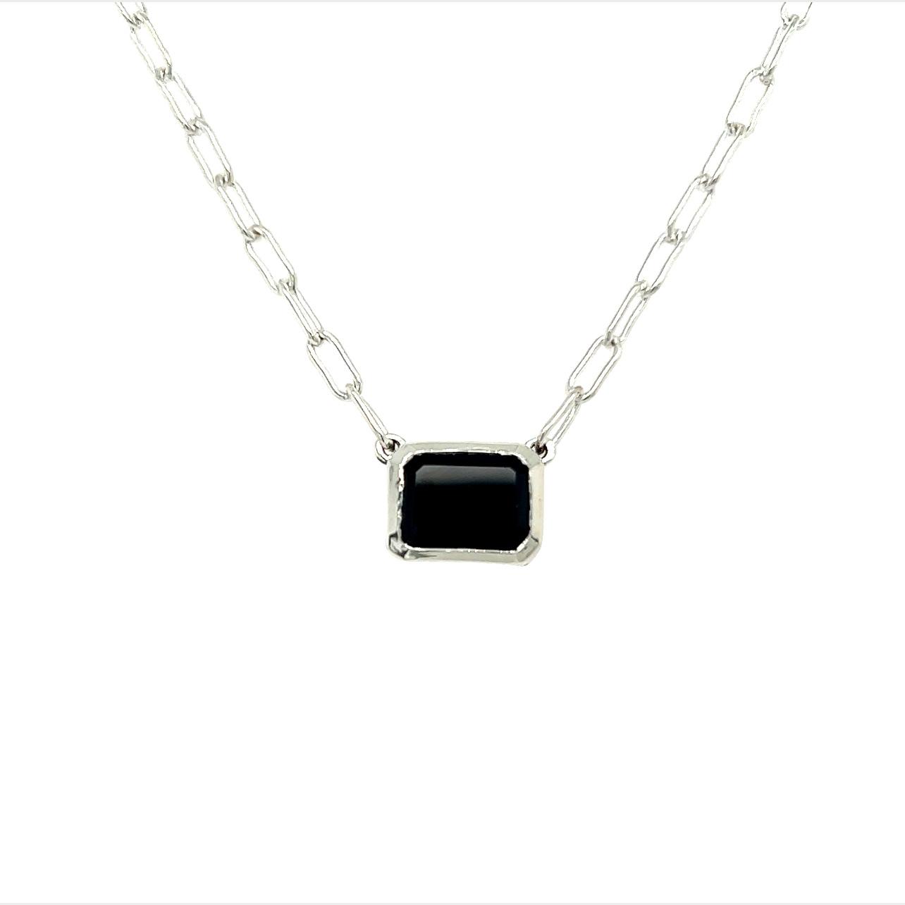 Sterling silver bezel set emerald cut Black Spinel Necklace Length 20