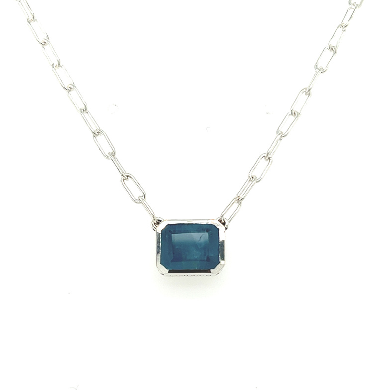 Sterling bezel set blue topaz Necklace Length 20