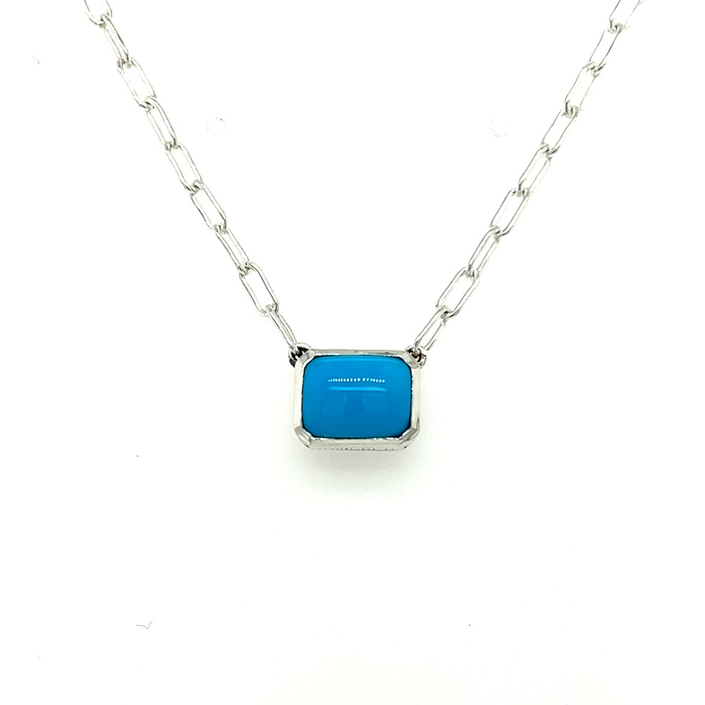 Sterling bezel set Solitaire Necklace Length 20 With One Cabochon cut sleeping beautyTurquoise