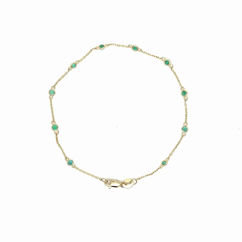 Yellow 14 Karat Link Bracelet with 10=0.39tw Round Emeralds