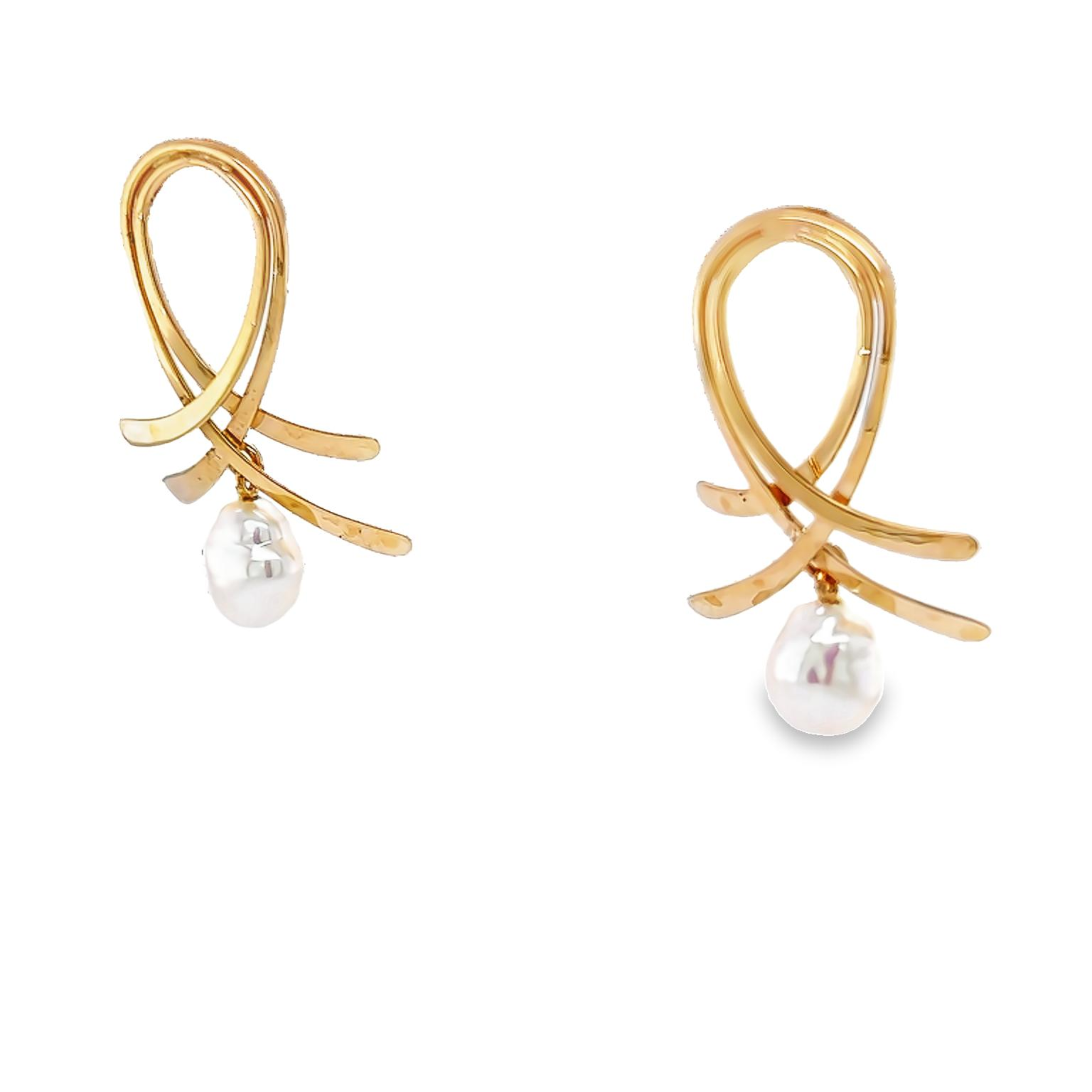 14 karat yellow earrings With 2= Baroque Pearls