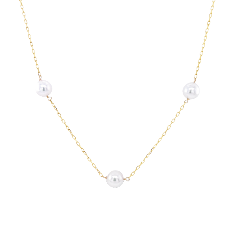 14 Karat yellow gold tincup necklace with 9=6.00-6.50Mm round Akoya Pearls