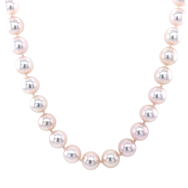 14 yellow gold pearl strand with 53=7.50-8.00Mm round Akoya Pearls