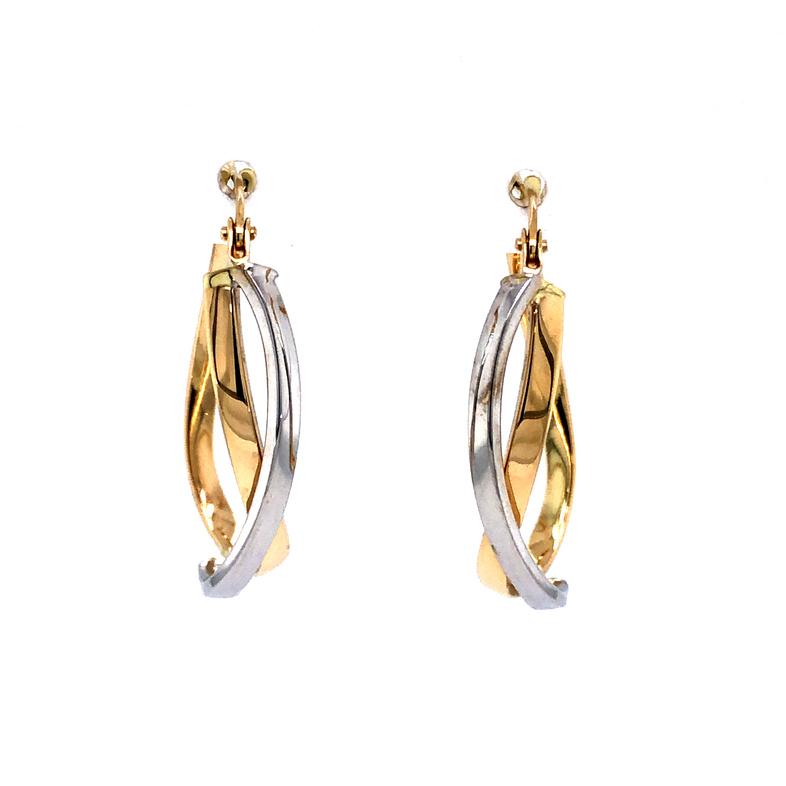 14 Karat Two Tone Criss Cross Hoop Earrings