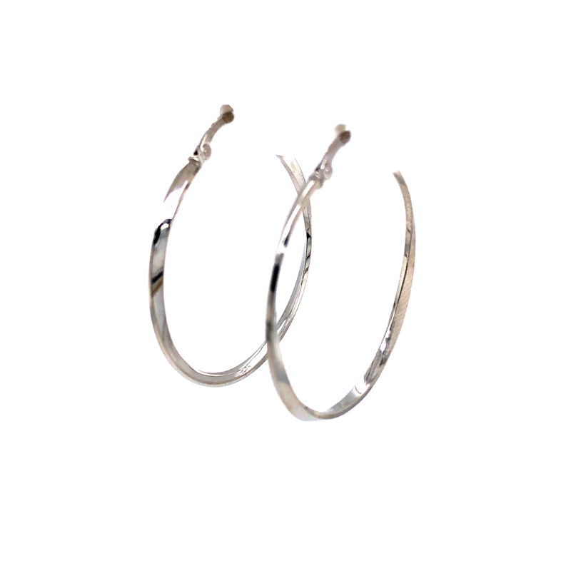 14 Karat White Gold Twisted Medium Hoop Earrings