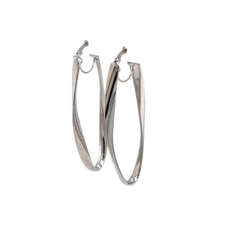 14 Karat White Gold Large Oval Hoop Earrings