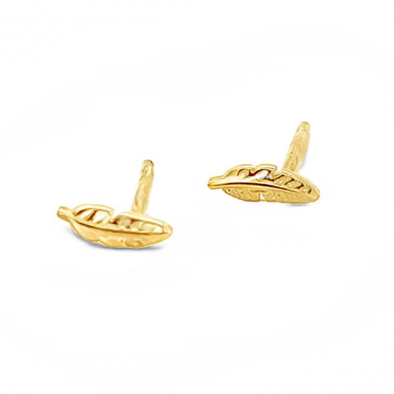 Yellow 14 Karat Feather Stud Earrings