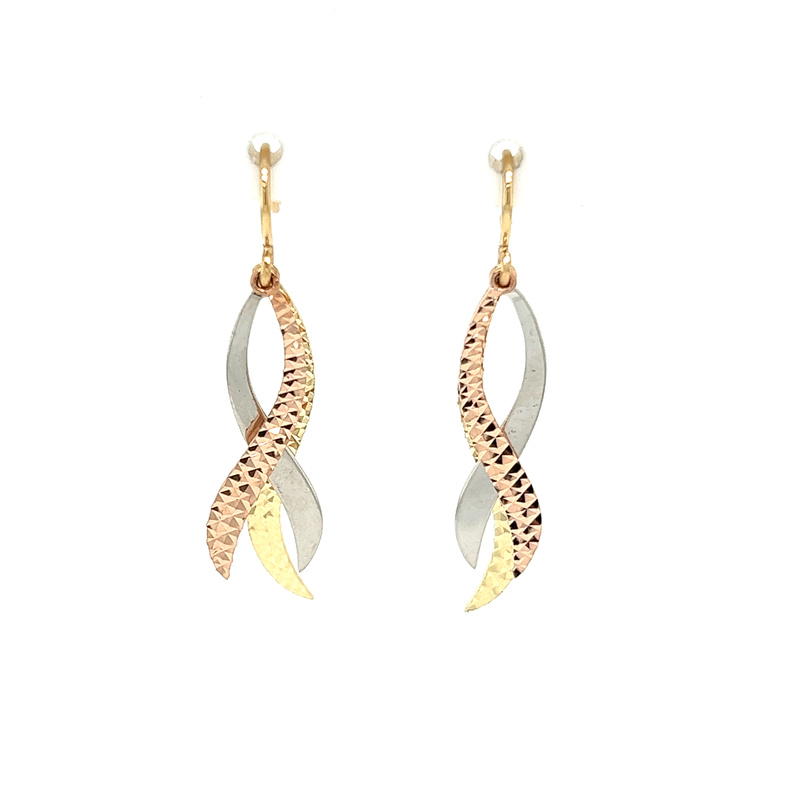 14 Karat rose white and yellow gold dangle earrings