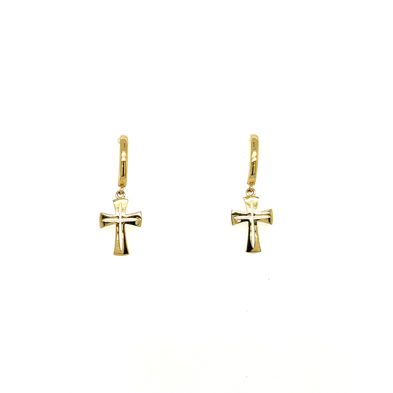 14 k yellow goldpost dangle cross earrings