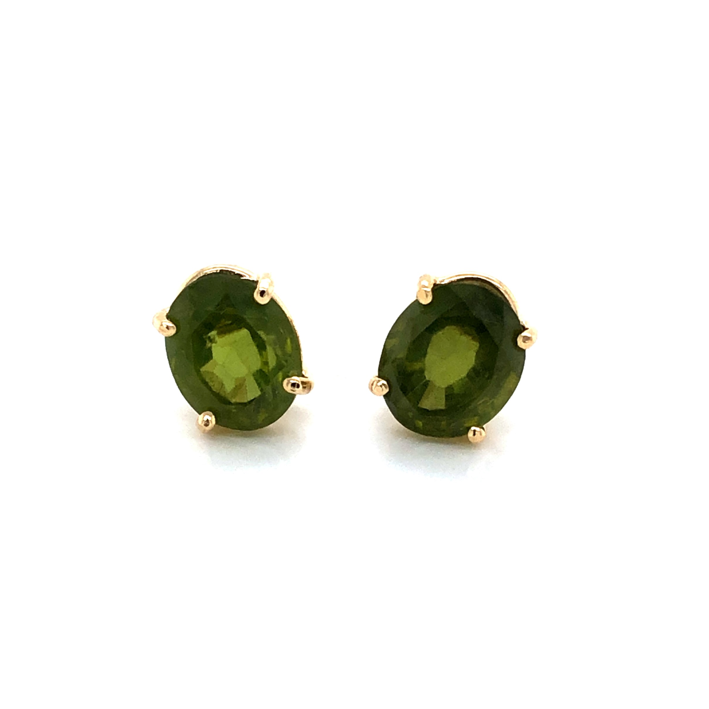 14 Karat yellow gold earrings with 2=8.00X6.00MM oval Peridots