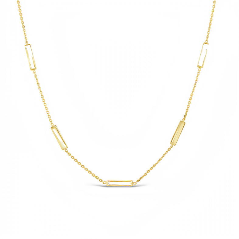 Yellow 14 Karat White Enamel Bar Necklace