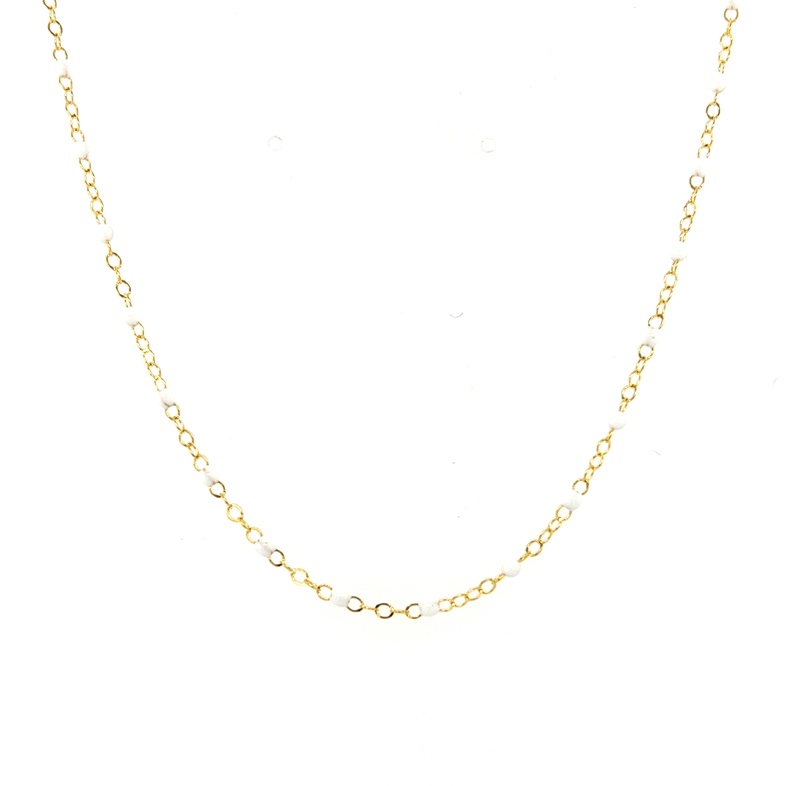Yellow 14 Karat Necklace with White Beads