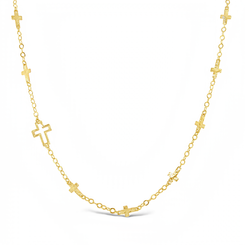 Yellow 14 Karat Cross Station Necklace