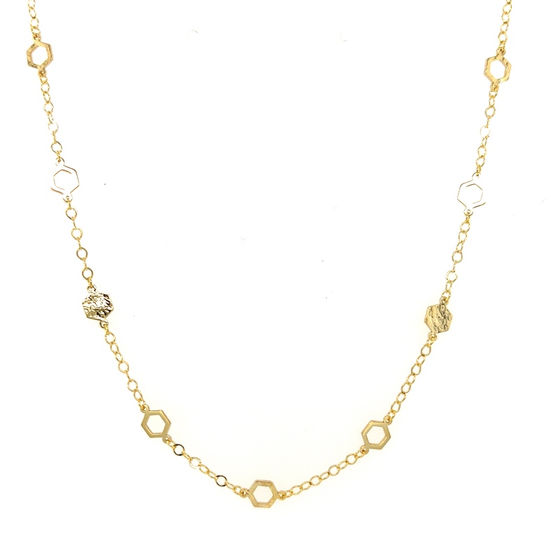 Yellow 14 Karat Honeycomb Station Necklace