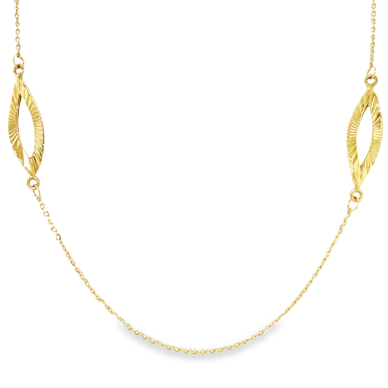 14 karat yellow gold chain with alternating yellow gold textured open links and white gold double links.