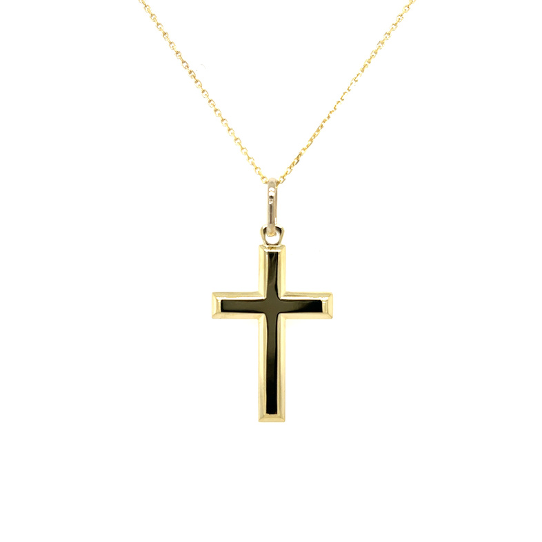 Yellow 14 Karat Cross on 18" cable chain